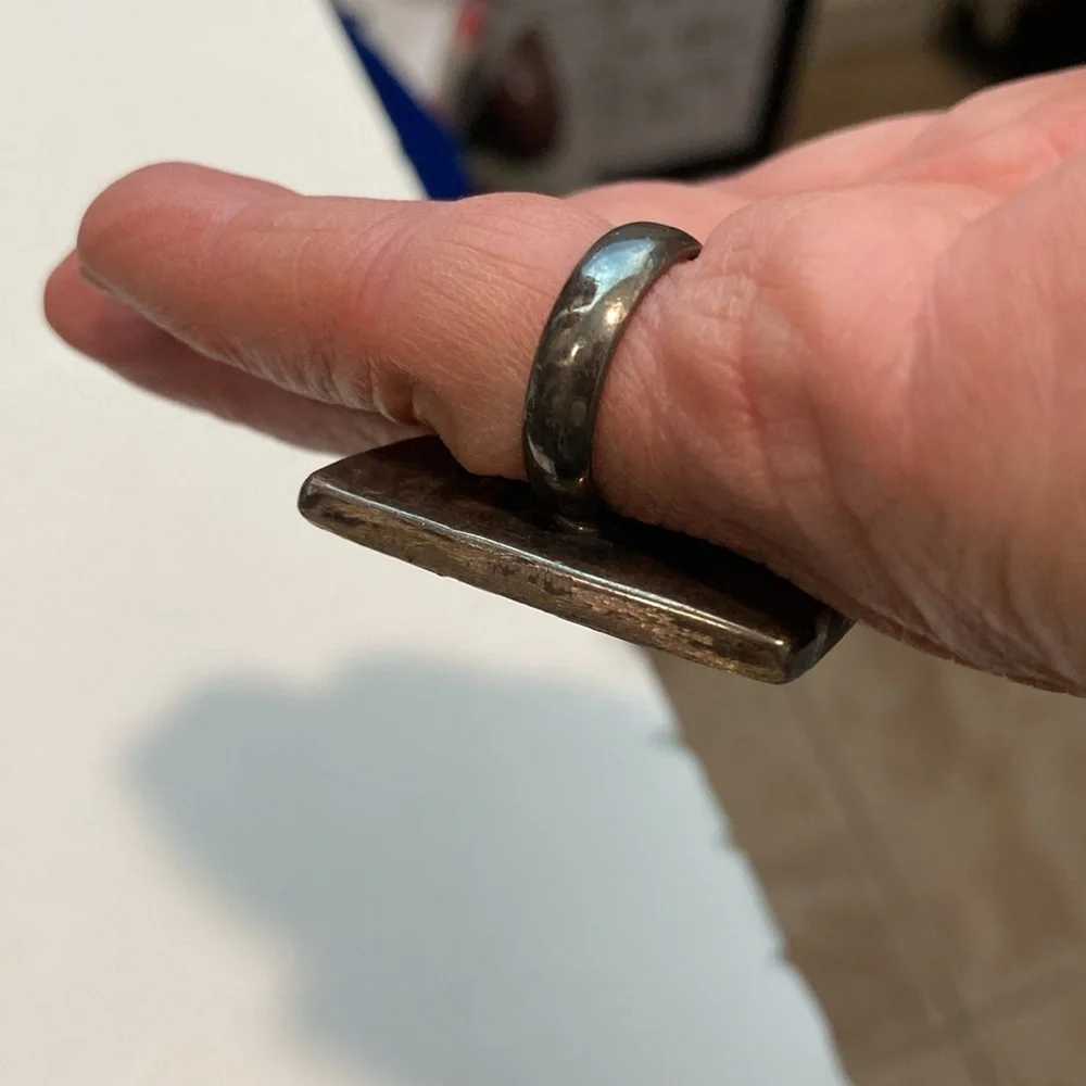 Sterling Backgammon Ring  2” Long Abalone and Sterling Ring